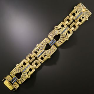 Art Deco Wide Sapphire and Enamel Bracelet - 4