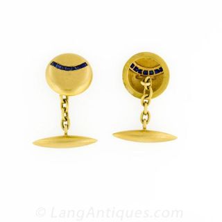 Art Deco Yellow Gold and Sapphire Cufflinks