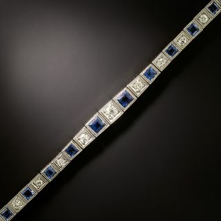 Art Deco Yogo Sapphire and Diamond Line Bracelet - GIA - 2