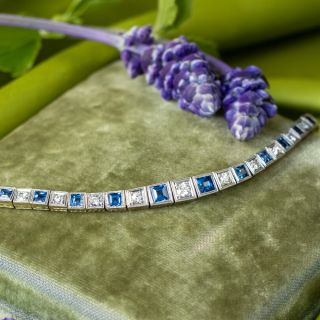 Art Deco Yogo Sapphire and Diamond Line Bracelet - GIA