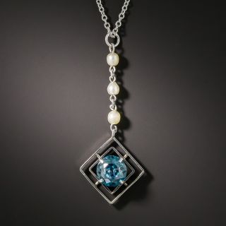 Art Deco Zircon and Seed Pearl Pendant Necklace
