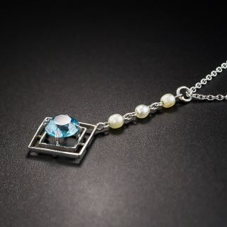 Art Deco Zircon and Seed Pearl Pendant Necklace