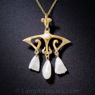 Art Nouveau 14k Gold and Pearl Pendant
