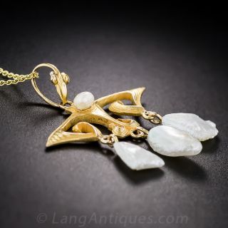 Art Nouveau 14k Gold and Pearl Pendant