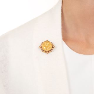 Art Nouveau 18K Tri-Color Gold Medallion Brooch