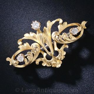 Art Nouveau 22K Gold and Diamond Brooch - 1