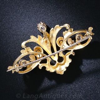 Art Nouveau 22K Gold and Diamond Brooch