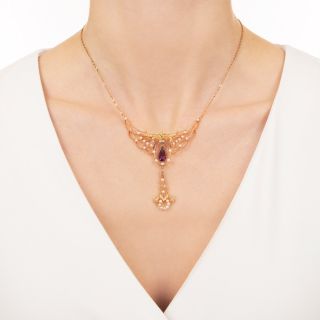 Art Nouveau Amethyst and Pearl Lavaliere