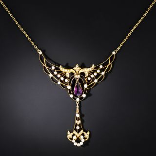 Art Nouveau Amethyst and Pearl Lavaliere - 2