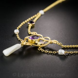 Art Nouveau Amethyst and Pearl Necklace by Krementz