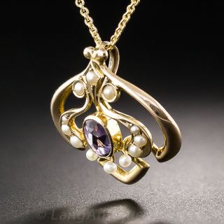 Art Nouveau Amethyst and Pearl Pendant