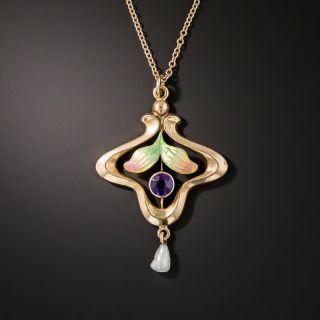 Art Nouveau Amethyst  and Pearl Pendant - 2