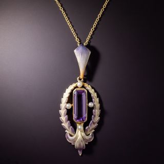 Art Nouveau Amethyst and Pearl Pendant by Henry Freund & Brothers - 1