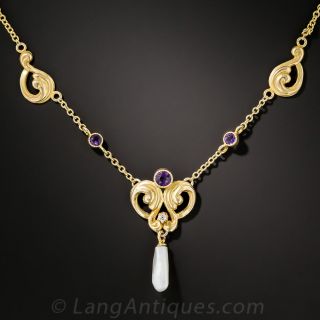Art Nouveau Amethyst and Pearl Pendant  