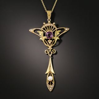 Art Nouveau Amethyst and Seed Pearl Lavaliere  - 1