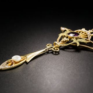 Art Nouveau Amethyst and Seed Pearl Lavalliere 