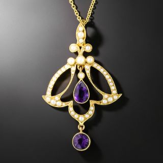 Art Nouveau Amethyst and Seed Pearl Necklace, Circa 1900 - 2