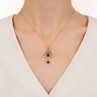 Art Nouveau Amethyst and Seed Pearl Necklace, Circa 1900