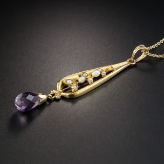 Art Nouveau Amethyst and Seed Pearl Pendant Necklace 