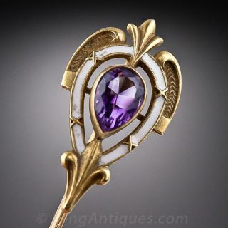 Art Nouveau Amethyst & Enamel Stickpin