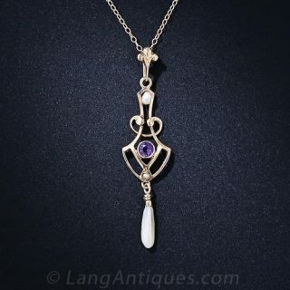 Art Nouveau Amethyst Pearl Pendant