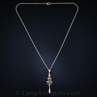 Art Nouveau Amethyst Pearl Pendant