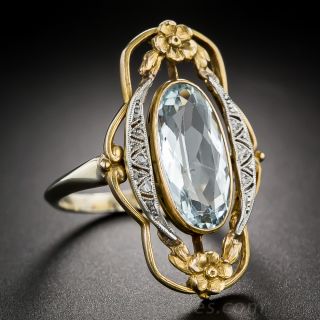 Art Nouveau Aquamarine and Diamond Ring
