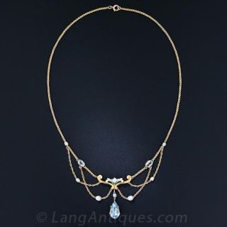 Art Nouveau Aquamarine and Enamel Necklace