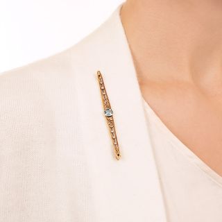 Art Nouveau Aquamarine and Pearl Bar Pin