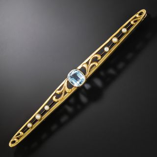 Art Nouveau Aquamarine and Pearl Bar Pin - 2