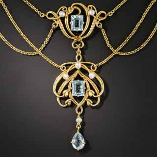 Art Nouveau Aquamarine and Pearl Necklace 