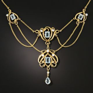 Art Nouveau Aquamarine and Pearl Necklace 