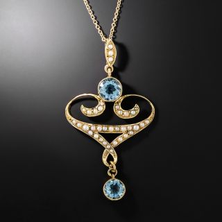 Art Nouveau Aquamarine And Seed Pearl Pendant - 2