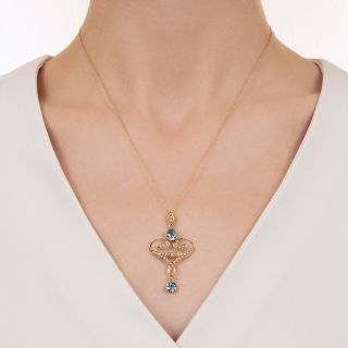 Art Nouveau Aquamarine And Seed Pearl Pendant