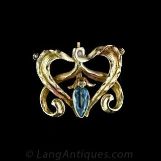 Art Nouveau Aquamarine Pin Main View