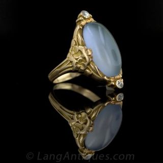 Art Nouveau Blue Chalcedony and Diamond Ring