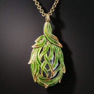 Art Nouveau Boulder Opal Enameled Pendant Necklace