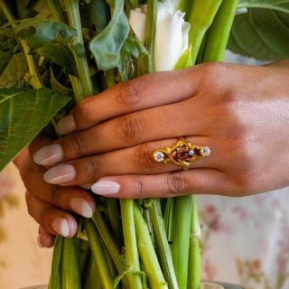 Art Nouveau Brown Zircon and Diamond Dinner Ring