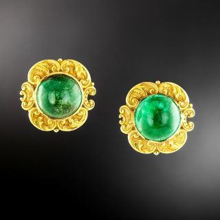 Art Nouveau Cabochon Emerald Earrings by Black, Starr & Frost - GIA - 2