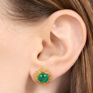 Art Nouveau Cabochon Emerald Earrings by Black, Starr & Frost - GIA