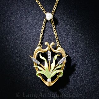 Art Nouveau Cattail Pendant Necklace/Pin