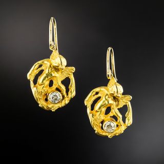 Art Nouveau Cherub Diamond Earrings - 2