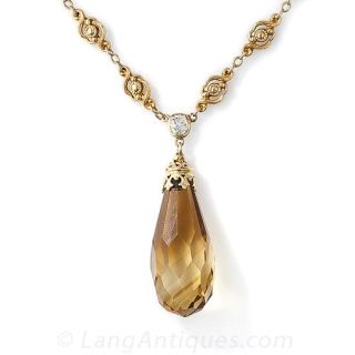 Art Nouveau Citrine and Diamond Necklace