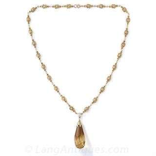 Art Nouveau Citrine and Diamond Necklace