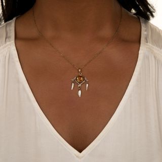 Art Nouveau Citrine and Pearl Lavalière 