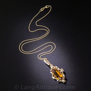 Art Nouveau Citrine and Pearl Pendant