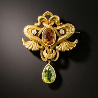 Art Nouveau Citrine and Peridot Brooch - 2