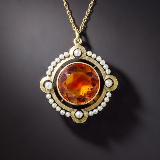 Art Nouveau Citrine and Seed Pearl Circular Pendant by The Brassler Company - 1