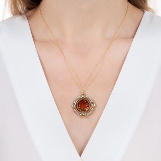 Art Nouveau Citrine and Seed Pearl Circular Pendant by The Brassler Company