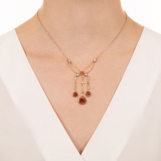 Art Nouveau Citrine and Seed Pearl Swag Necklace